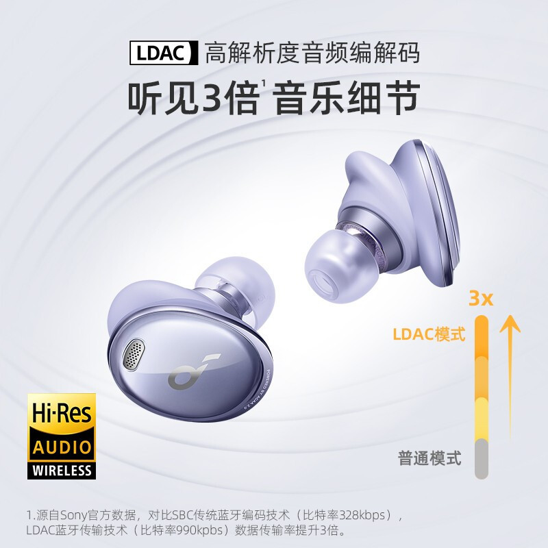 声阔(SoundCore) 小金腔Liberty 3 Pro同轴圈铁技术真无线蓝牙耳机自适应主动降噪 星云紫