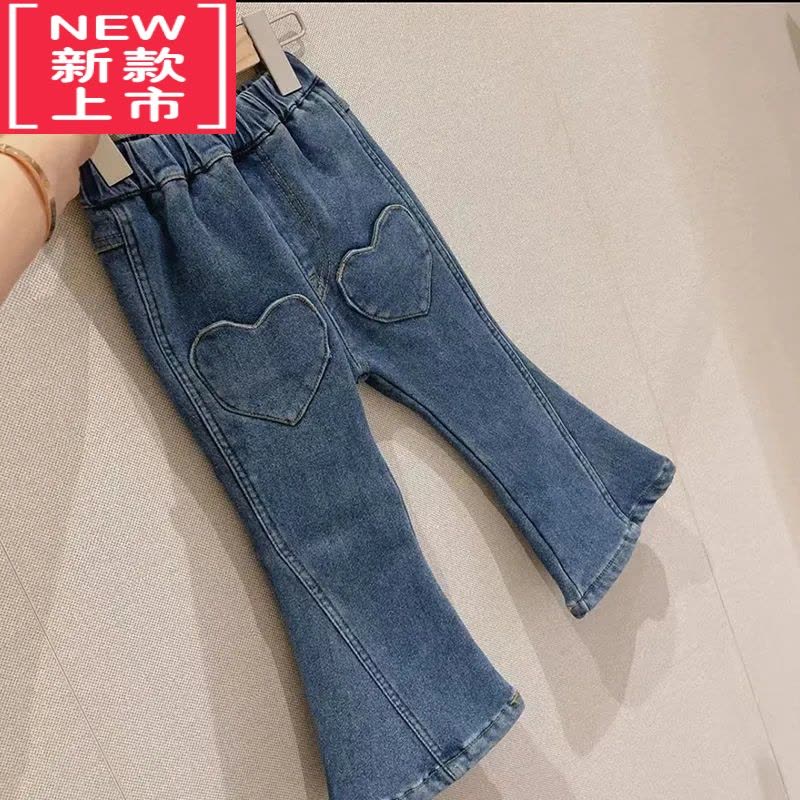 可莉允2022冬装新款女童时髦弹力喇叭裤儿童加绒加厚牛仔裤宝宝保暖裤子图片