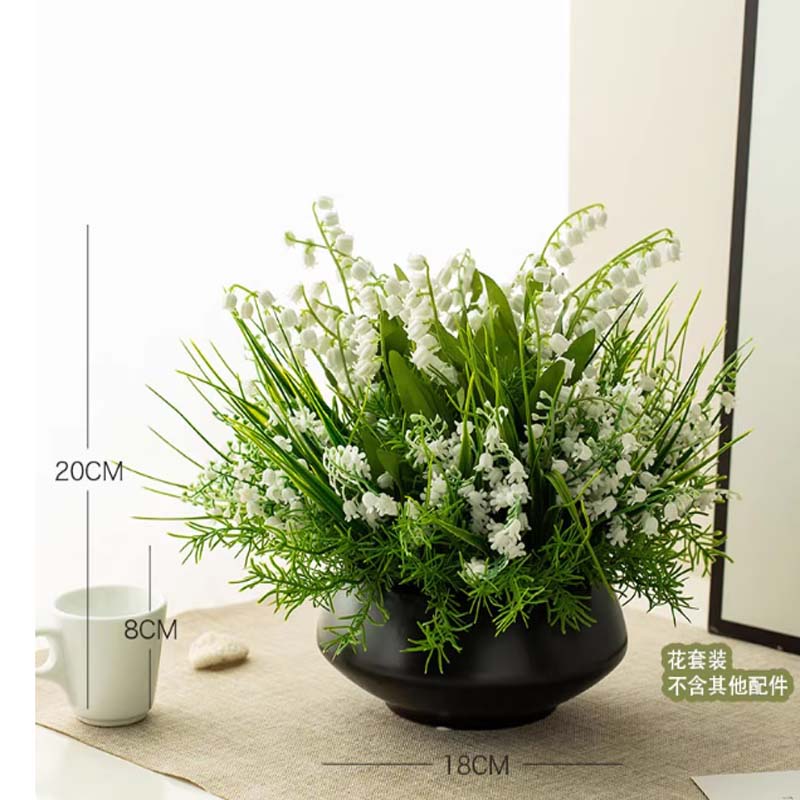 仿真花 塑胶材质 铃兰套装 含盆 20*18cm高清大图