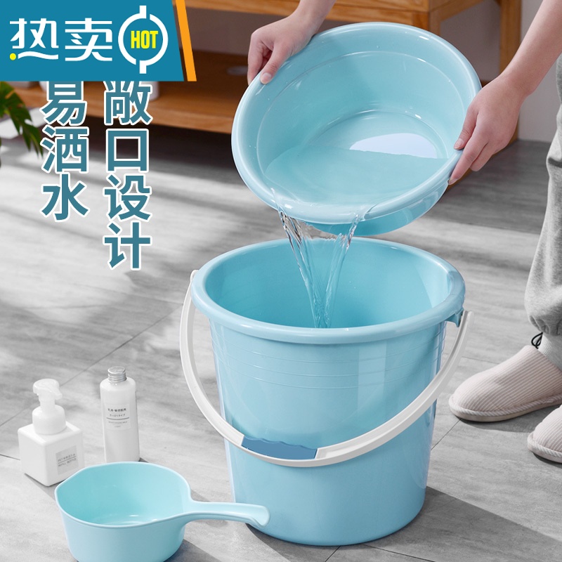 敬平塑料桶水桶家用储水用大水桶加厚带盖塑料圆桶手提大号宿舍洗衣桶 [撞色高颜值18升水桶-有盖送肥皂盒]-蓝色高清大图