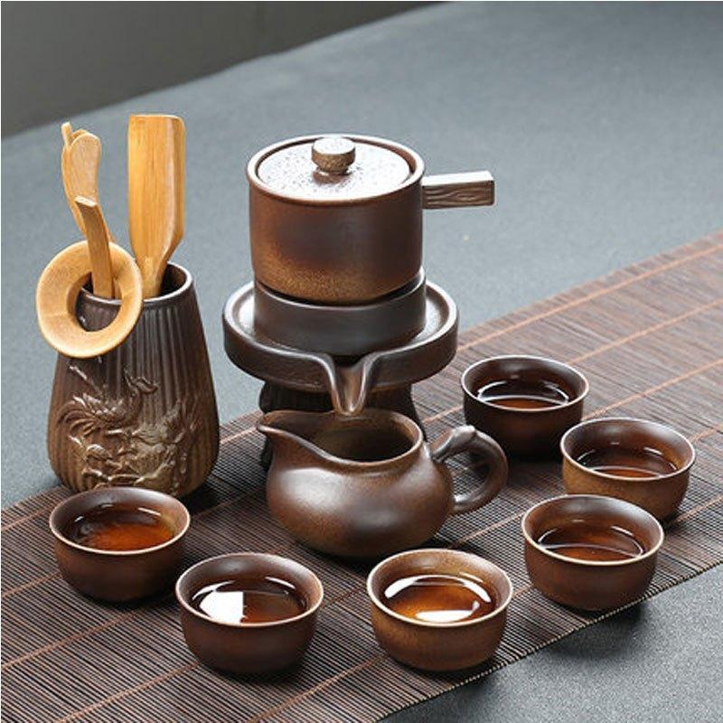 自动功夫茶具套装家用 陶瓷懒人石磨泡茶茶壶茶杯整套简约多色生活日用家庭清洁生活日用家居器皿水具/水杯
