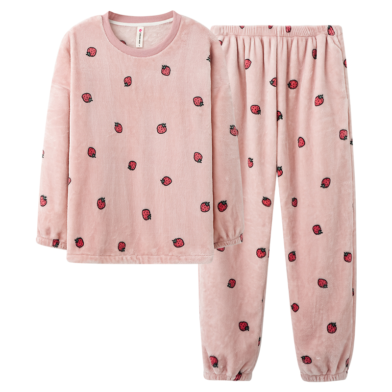 啄木鸟新款睡衣女士秋冬季冬款珊瑚绒保暖加厚法兰绒春秋薄款套秋高清大图