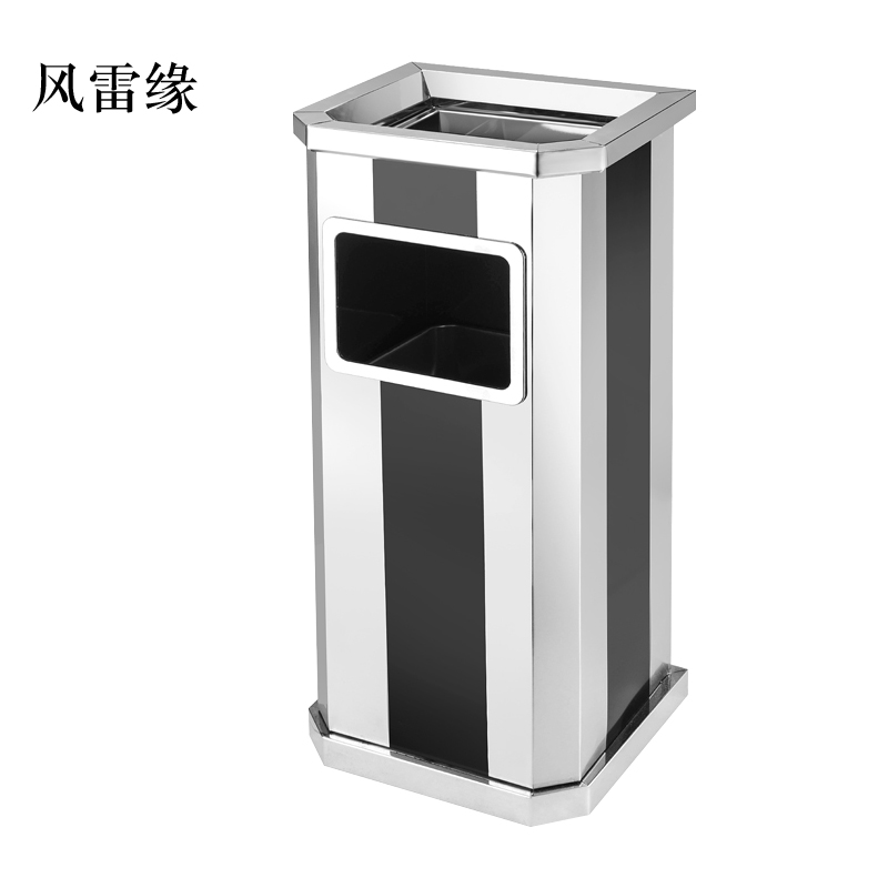 风雷缘不锈钢垃圾桶烟蒂柱灭烟桶带烟灰缸室外电梯口立式黑条不锈钢侧开口