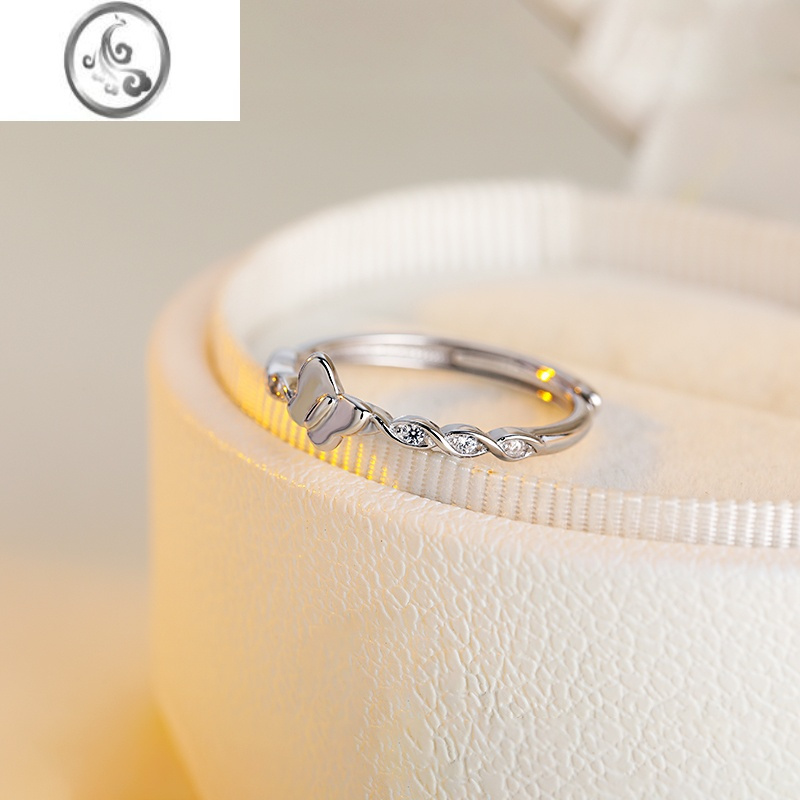 jimi925银银爱心蝴蝶戒指女小众设计2023年新款潮食指开口银戒指