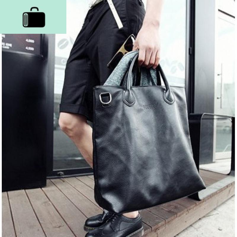 新款男士皮手提包英伦时尚单肩包挎包韩版大容量斜挎包旅行包男NEW LAKE 黑色男士斜挎包