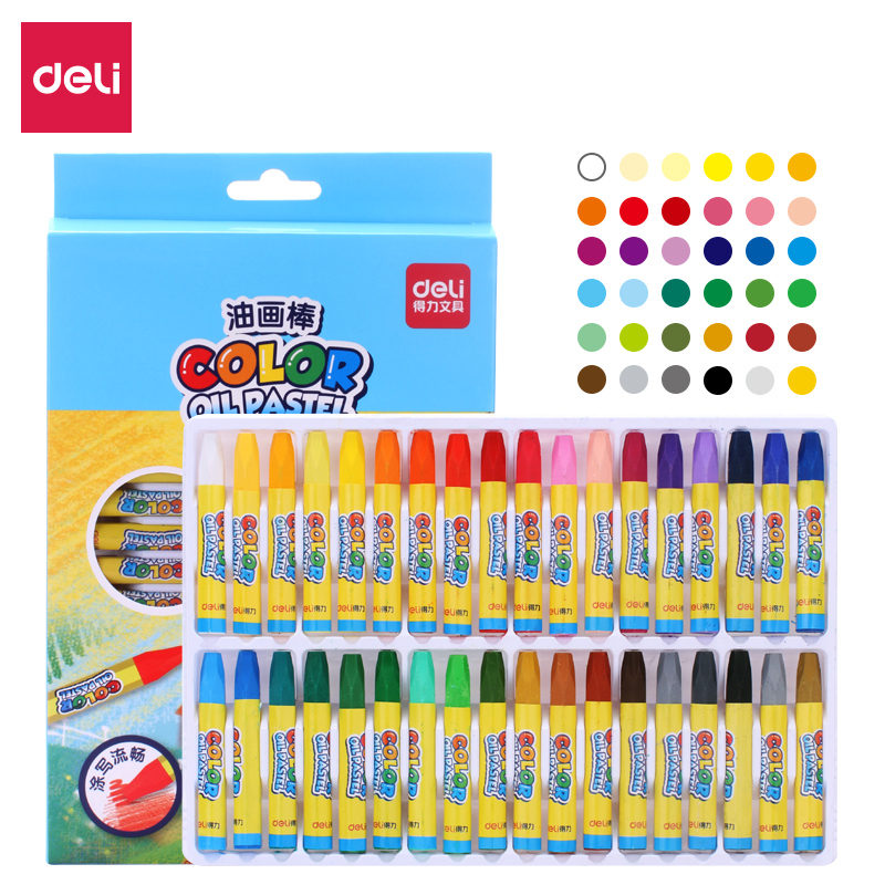 得力画笔小学生美术绘画涂色油画棒36色幼儿园安全水溶性可洗画画蜡笔油画笔彩绘棒无毒可水洗6964