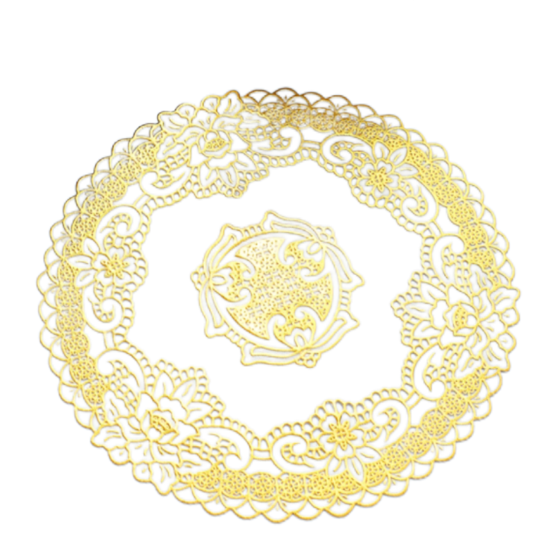 羚翎 LL-D17 直径16CM PVC 杯垫 白底金花高清大图