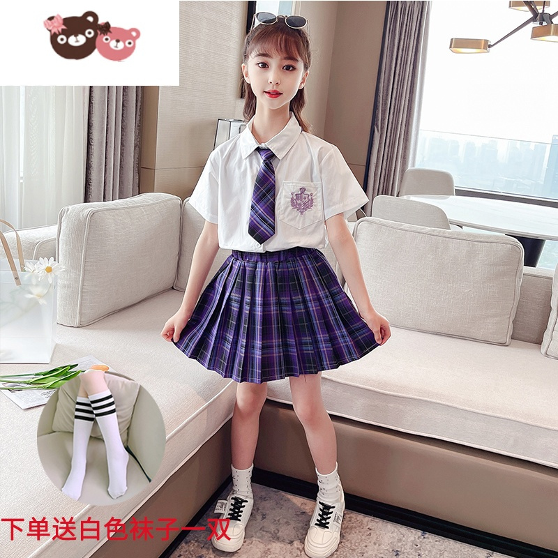 绿彩虹光女童裙子夏季jk电竞夏装儿童连衣裙公主裙中大童女孩短袖套装