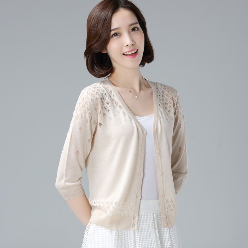 针织衫女开衫短款冰丝小披肩外套女夏季针织小开衫防晒衫空调衫女娜