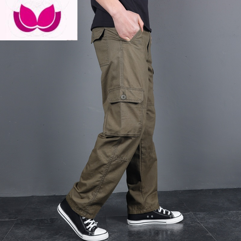 七斓休闲裤男耐磨宽松直筒多口袋工装裤男长裤战术裤加绒加厚
