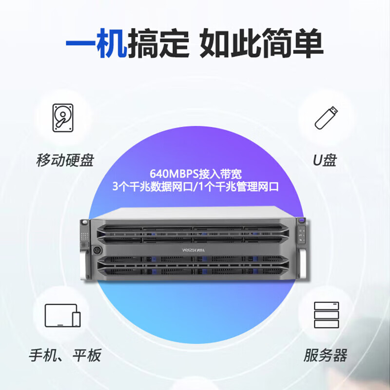 海康威视 16盘位磁盘阵列 带16块8T企业级SATA硬盘 3U机箱网络存储设备 DS-A81016S/YGS