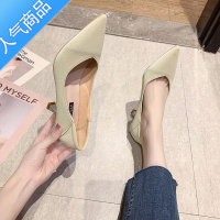 SUNTEK黑色高跟鞋女2023新款春季网红细跟软皮百搭软底超软上班职业单鞋