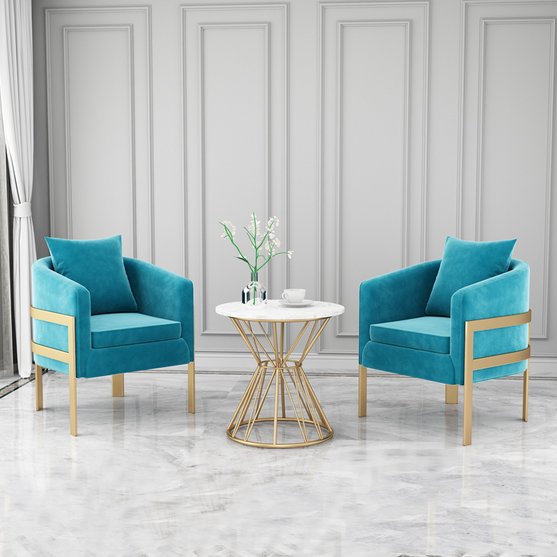 三金鑫 现代简约轻奢铁艺单人设计师沙发椅北欧休闲会客接待洽谈桌 一桌两椅（墨绿)送抱枕