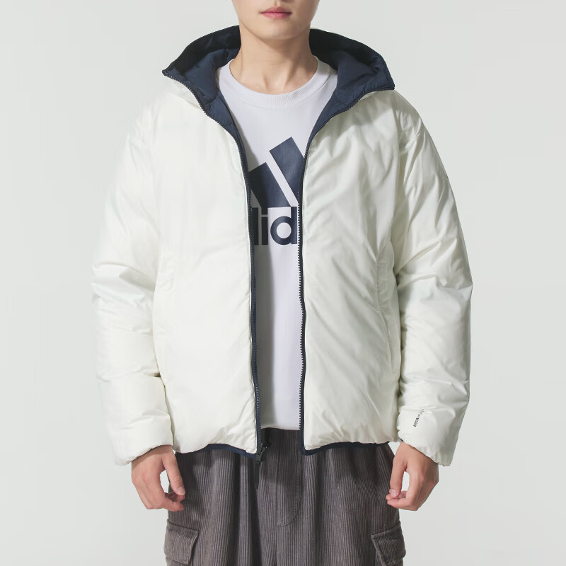 阿迪达斯 (adidas)外套男装新款运动羽绒服跑步休闲骑行防风连帽夹克KC2490 ZP KC2491/蓝/白 XXL