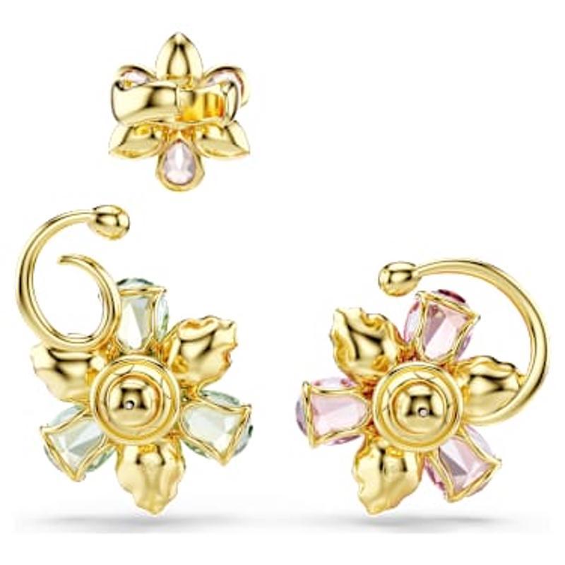 施华洛世奇(SWAROVSKI)耳饰三件套多彩水晶金 tone 镶嵌花朵耳钉