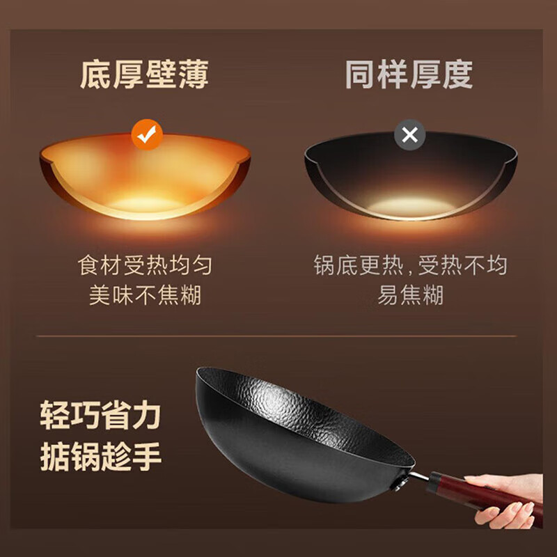 苏泊尔(SUPOR)苏泊尔炒锅铁锅精铁无涂层真不锈系列爆炒老铁锅锤纹锅明火专用 HC34F1无盖 34cm