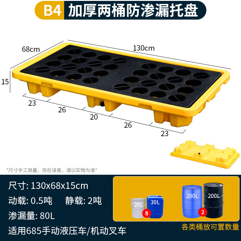 晋舰防渗漏托盘油桶防泄漏托盘危化品液体塑料接油盘B4-130*68*15cm高清大图