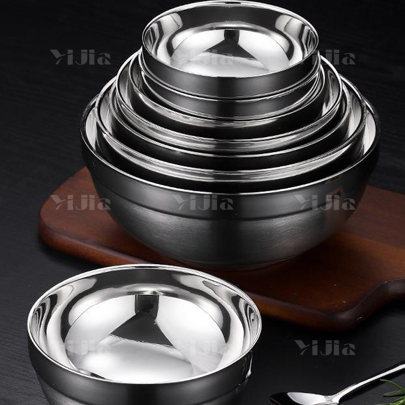 翌嘉YJ40625001 201不锈钢铂金碗学校汤碗真空双层碗防烫碗米饭碗高清大图