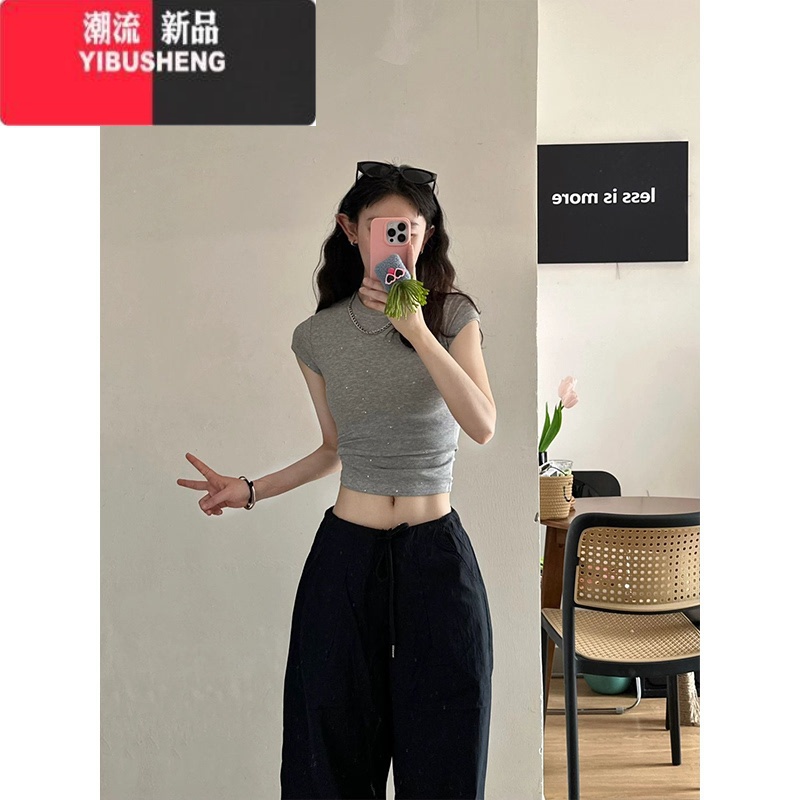 YIBUSHENG美式复古经典黑色工装裤子女季2024新款直筒裤宽松休闲阔腿长裤高清大图