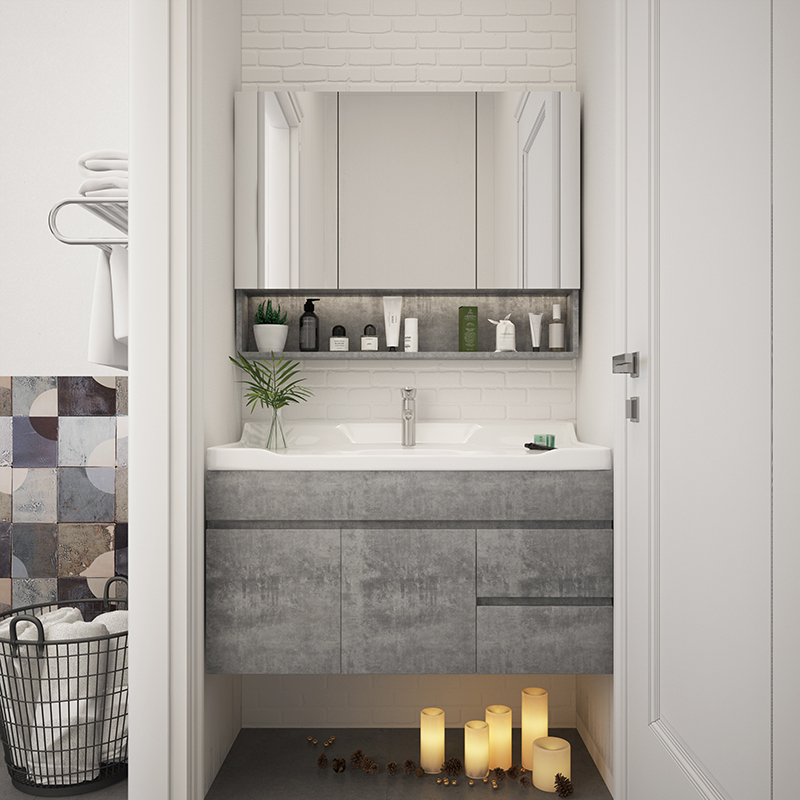 北欧卫生间浴室柜洗手盆柜组合洗脸池台盆柜洗漱台简约镜柜