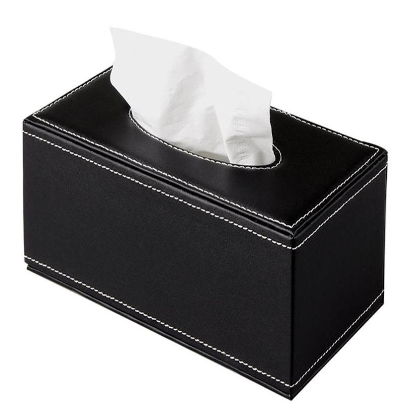 小海牛纸巾收纳盒皮革纸巾盒抽纸盒办公家用中号黑色羊皮纹