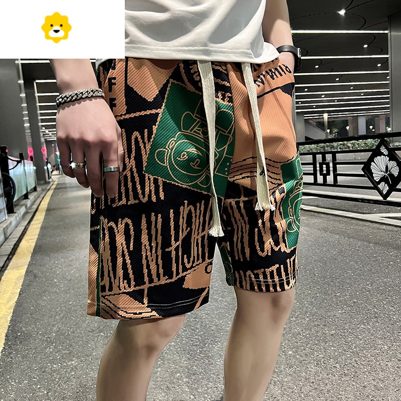 fishbasket花裤子男款短裤季宽松休闲五分裤运动中裤外穿男裤沙滩男士