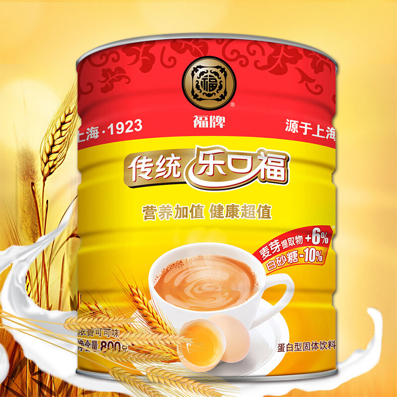 福牌 乐口福 老上海传统麦乳精 浓香可可味蛋白型固体饮料 罐装800g