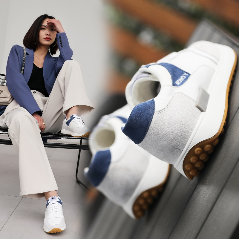 公猴小白鞋女2021新款春季平底真皮百搭运动休闲阿甘华夫女鞋