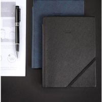 得力(deli)22215 25K 96张 可插笔绑带皮面本 商务记事本工作笔记本 文具办公用品(黑色) 5本装