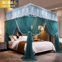 夏季蕾丝公主风三开宫廷蚊帐单人学生宿舍双人家用1.5米1.8米床三维工匠 2.0m（6.6英尺）床 墨绿