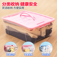 阿尚瓷娜Je加厚手提收纳箱塑料收纳盒透明储物箱有盖整理箱小号12L3个装【透明箱.粉红盖】12L【长41宽28高14】阿
