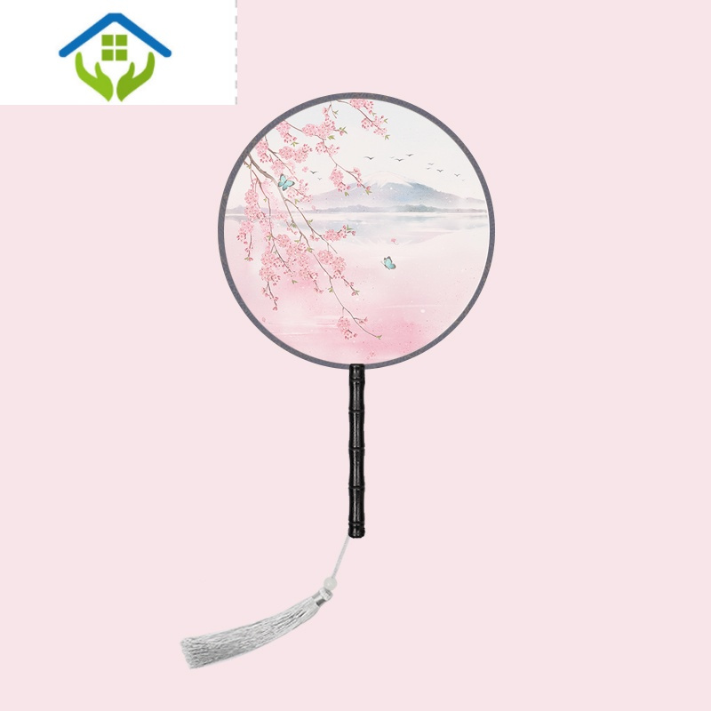 御蓝锦降温用品御蓝锦团扇古风长柄流苏扇子女夏中国风古装汉服旗袍跳舞儿童小圆形扇蝶恋花 半透丝质 价格图片品牌报价 苏宁易购玖煦家居专营店