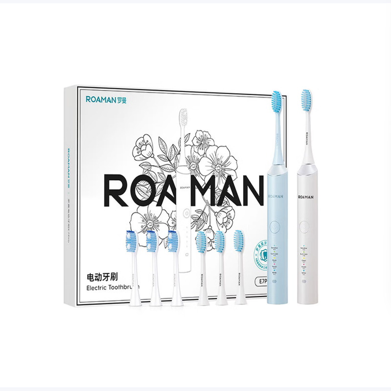 罗曼(ROAMAN) 电动牙刷成人情侣声波电动牙刷男士女士智能牙刷教师节礼物节日生日 E7pro【白色/内含6支刷头】