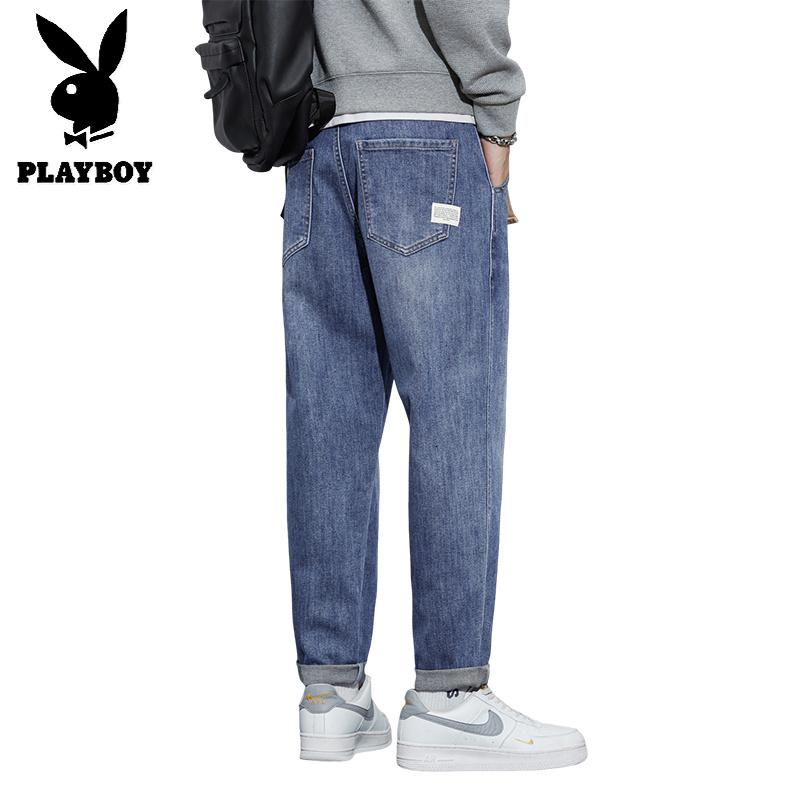 花花公子新款高品质2025秋冬加绒牛仔裤阔腿新款直筒韩版潮流百搭青年哈伦裤_279高清大图