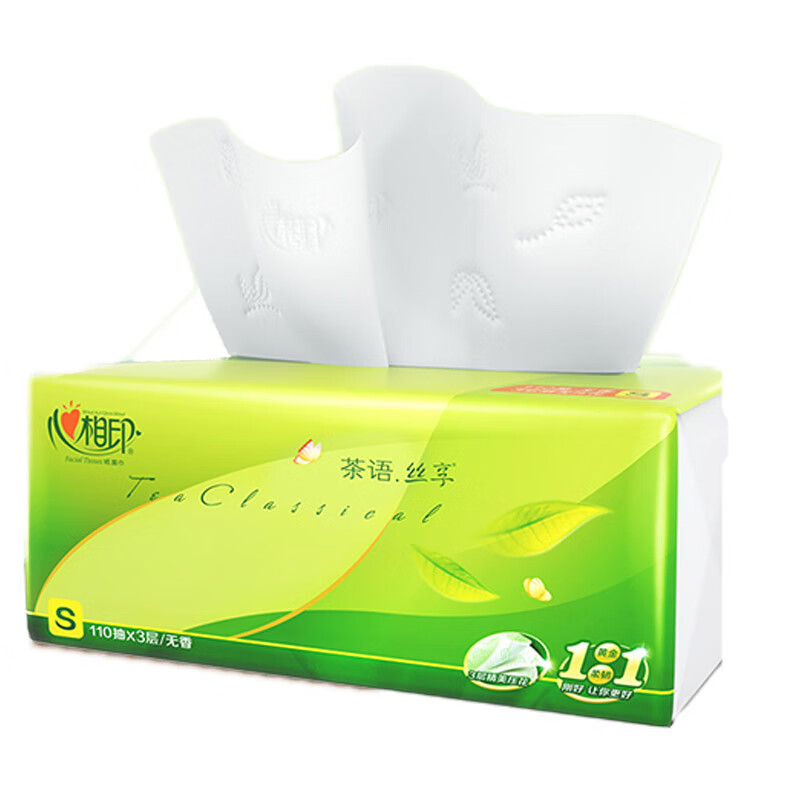 心相印 抽纸 心相印茶语丝享 三层塑装纸面巾纸餐巾纸 110抽*24包 DT15110 箱装