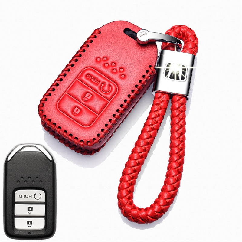 【补贴10%】十代思域钥匙套2021款东风本田雅阁专用真皮19款10代雅阁钥匙包扣汽车钥匙包 本田K款红色+绳（智能三键）带HOLD按键
