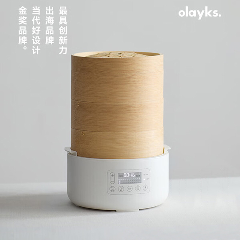 olayks立时OLK-03-06电蒸锅智能电脑款(三层竹木蒸笼)6L