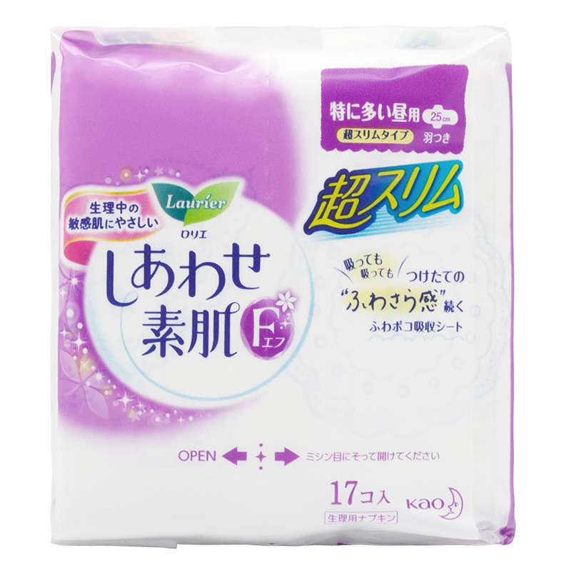 花王乐而雅(Laurier)特长日用进口卫生巾 F透气棉柔超丝薄护翼型25cm17片 花王出品 日本进口