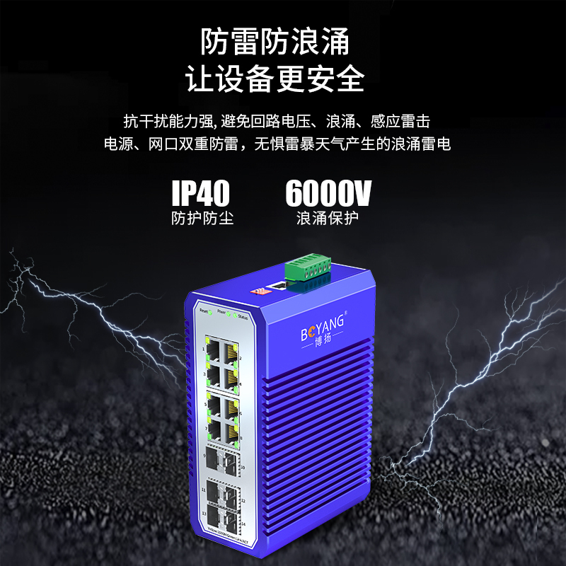 博扬 工业级管理型POE交换机 6光8电千兆SFP 导轨式VLAN以太网光纤交换机 含电源不含模块BY-ISMQ6081