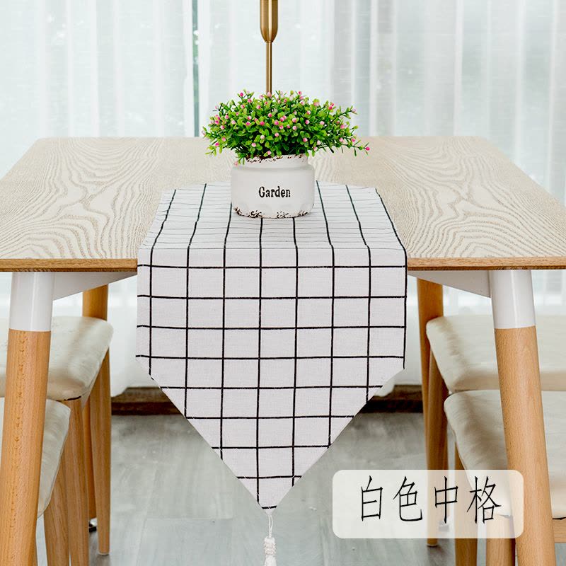 北欧桌旗现代简约茶几桌旗布长条餐桌茶台布艺鞋柜布盖 黄色棋盘 30*240cm(适合180-200cm左右桌子茶桌柜子)图片