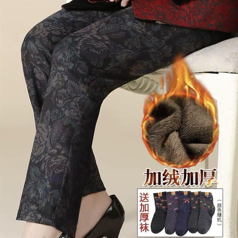 老年人女裤加绒加厚70奶奶秋冬装裤子宽松老人妈妈松紧腰长裤外穿