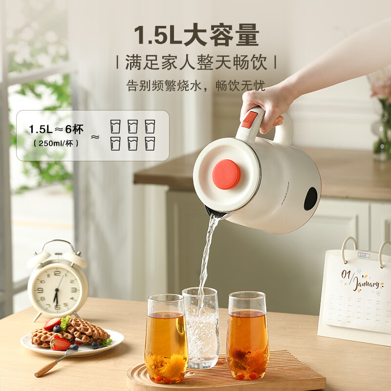 荣事达 电水壶家用大容量电热水壶1.5L 双层防烫烧水壶 热水壶 RS-KT1506A高清大图