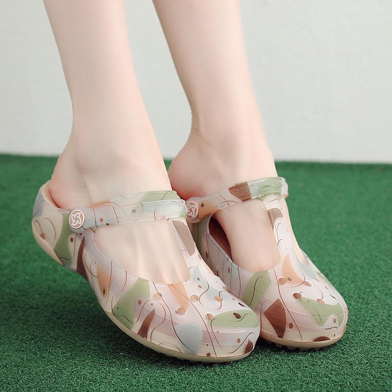 veblen加厚软底洞洞鞋女夏季旅游防滑果冻鞋沙滩鞋女士凉拖鞋樱花金色