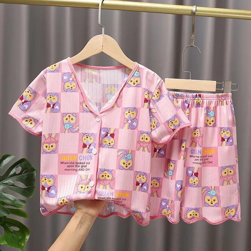 儿童睡衣夏季短袖小女孩中大童空调服薄款卡通宝宝女童套装家居服莎丞