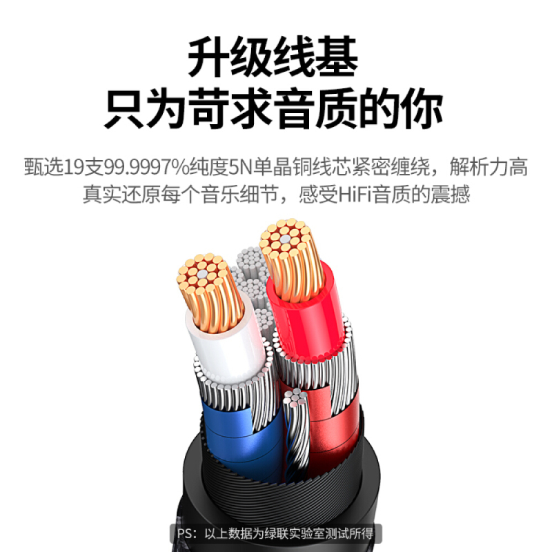 绿联 单晶铜3.5mm转2RCA双莲花音频线 一分二转接线 手机电视电脑连接功放音响转接线2米