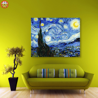《星夜》梵高印象派油画 大画王diy世界名画柏树和星空数字油彩画 3329 梵高-星空 松木内框+自己画 40x50厘米
