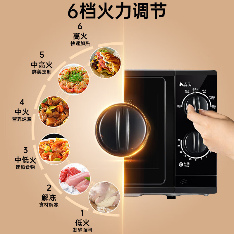 格兰仕 (Galanz) 微波炉23L大容量平板加热机械旋钮式六档火力易洁内胆 P70F23P-G5(B0)高清大图