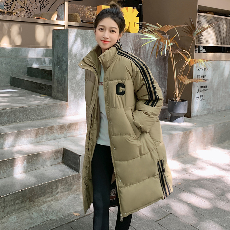 羽绒棉衣棉服女2023年冬季新款韩版宽松中长款过膝面包服棉袄外套 绿色 L