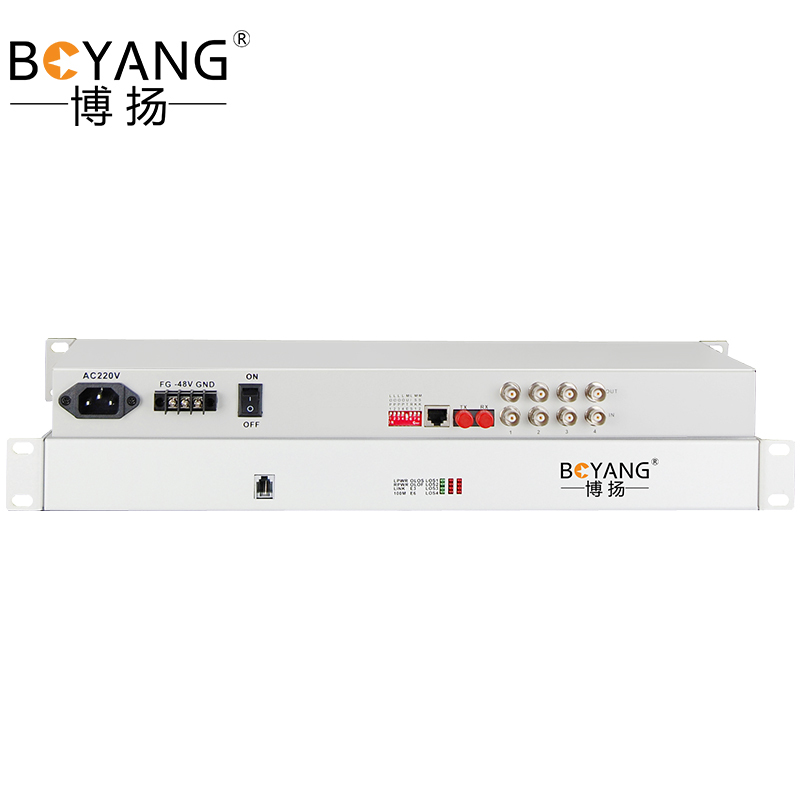 博扬 PDH光端机 4路E1 4路2M光端机 FC单模双纤60km 机架式双电源 1对价 BY-4E1-60KM