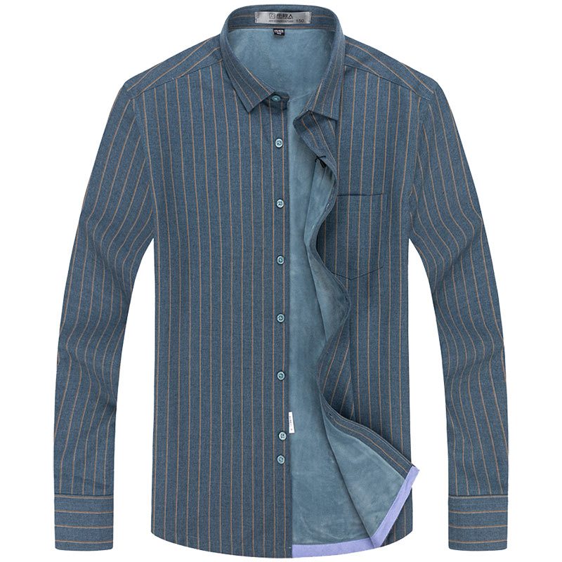 南极人男士保暖衬衫冬季休闲条纹加绒加厚宽松中年男加厚保暖衬衣